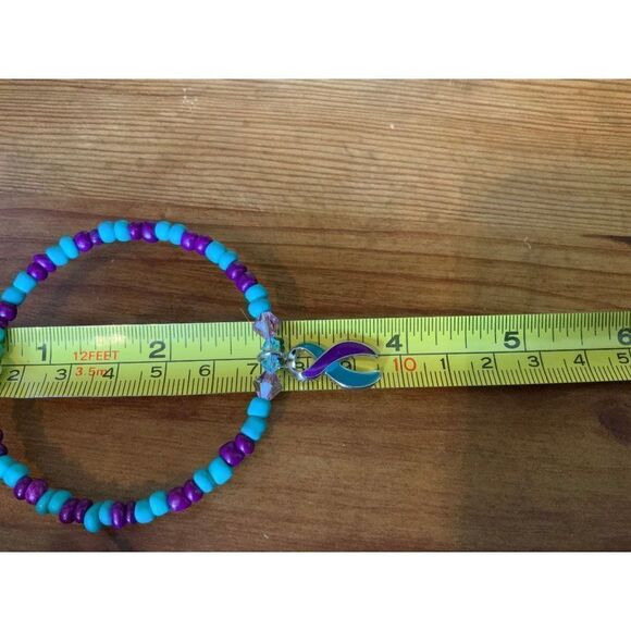 Handmade Purple and Teal Suicide Awareness Bracelet, Suicide Prevention Bracelet - Picture 7 of 8